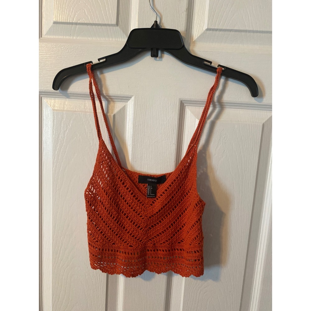 Forever 21 Burnt Orange Crochet Knit Crop Top Boho Festival Camisole‎ Small